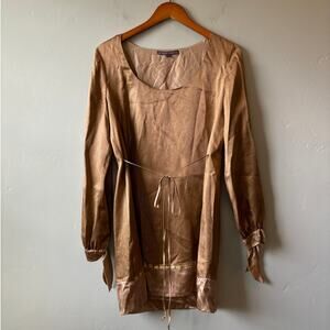 Hale Bob Golden Shimmer Silk Tie Waist Embellished Dress